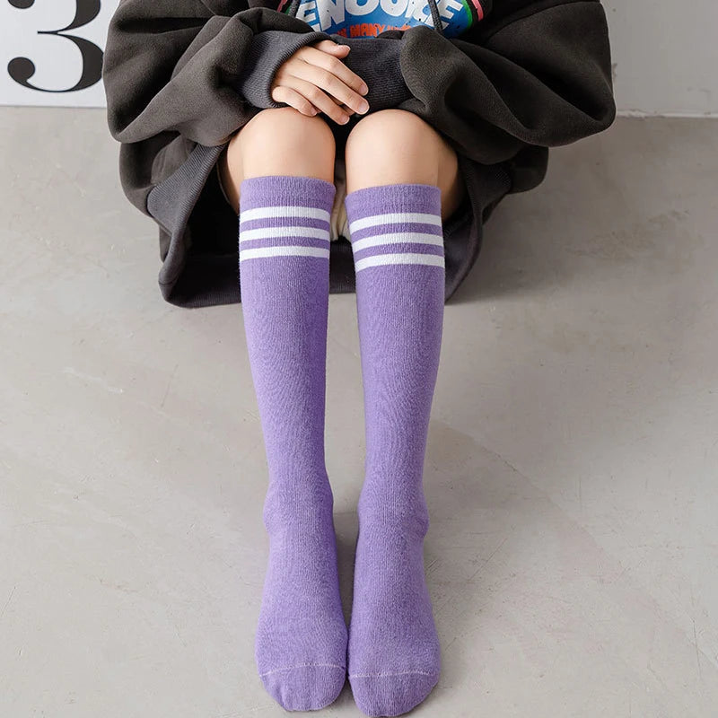 Calcetines para niños, calcetines a rayas para estudiantes, calcetines hasta la pantorrilla para niñas, calcetines de estilo universitario, accesorios de ropa para niños