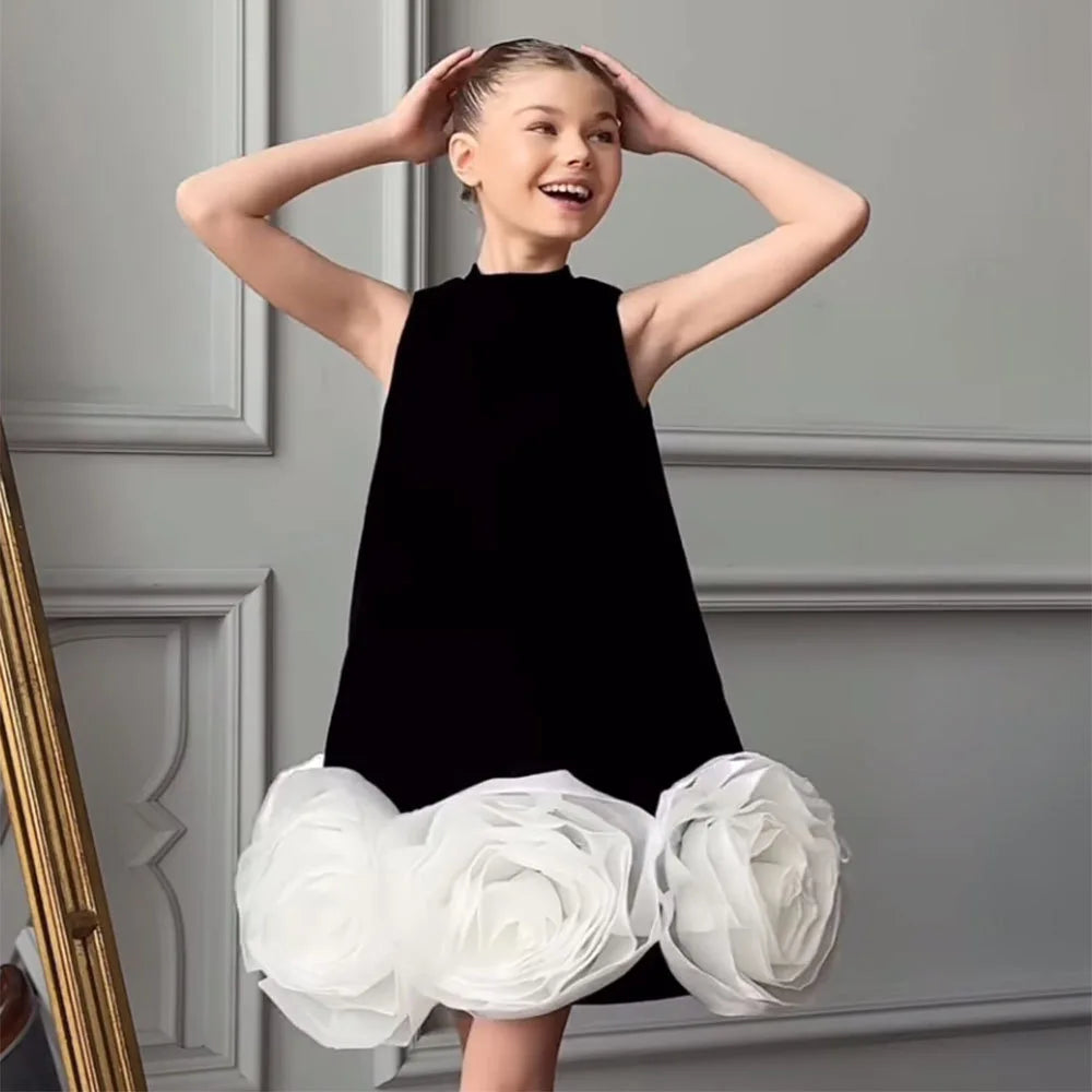 Impactante vestido vintage con folores 3D en tul para fiestas para bebé, niña y adolescente, vestido para desfiles, cumpleaños, ropa para niñas de 1 a 12 años