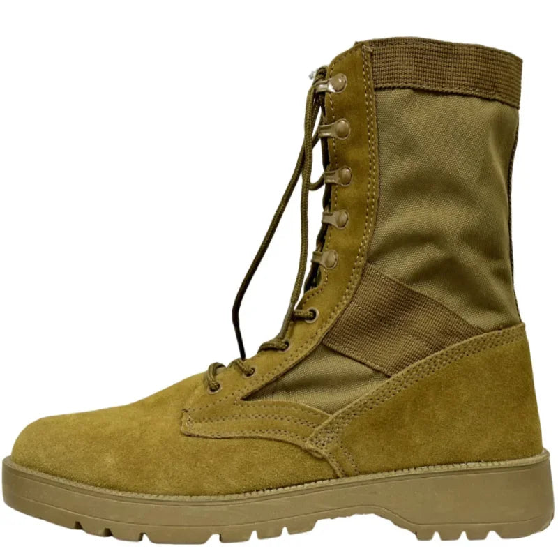 Botas tácticas de desierto de cuero para hombre, botas de combate para exteriores, ligeras, antideslizantes, para senderismo, botas altas, zapatos de trabajo