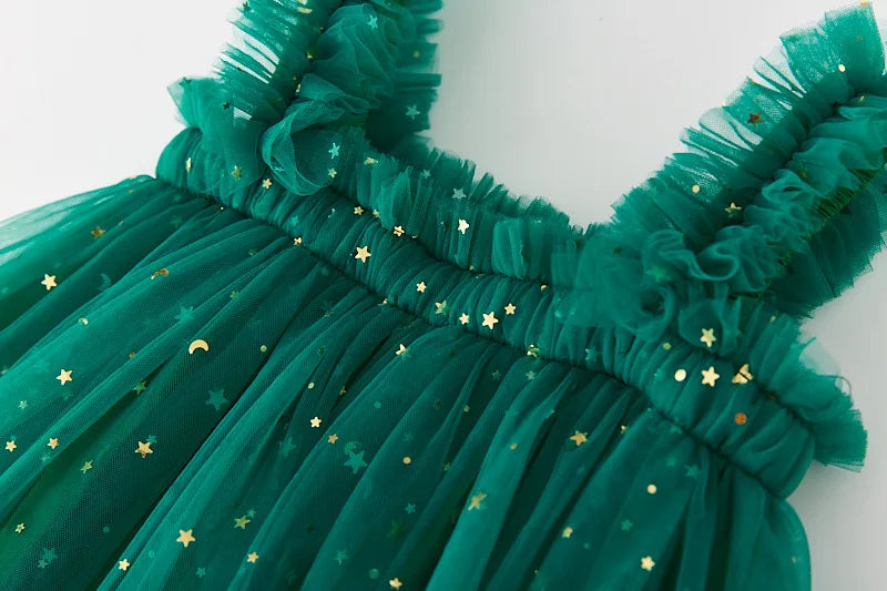 Lindo vestido de princesa de tul para niñas de Navidad, vestido de lentejuelas con estrellas para niñas pequeñas