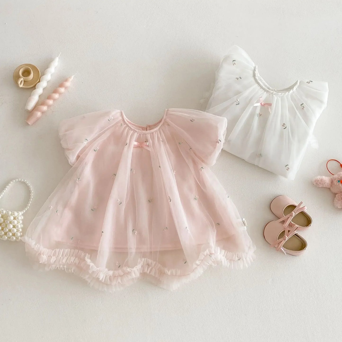 Delicado vestido de princesa, vestido de Tul Bordado Exquisitamente, outfit de Verano para Bebés y Niñas de 0 a 5 Años, para Fiestas, Vestido de Bautizo, Bodas y Cumpleaños