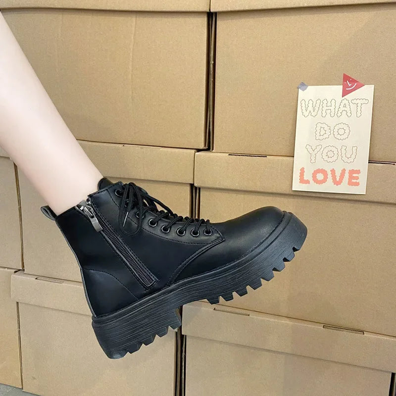 Botines negro con cordones para chica adolescente y mujer, botines para niño y chico adolescente, estilo Oxford de uso versátil y ondero