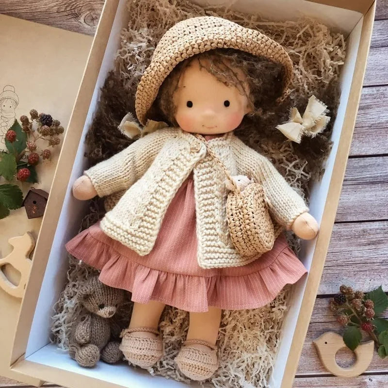 Muñeca Waldorf hecha a mano muñeca suave y rellena   regalo Kawaii de Navidad para niños