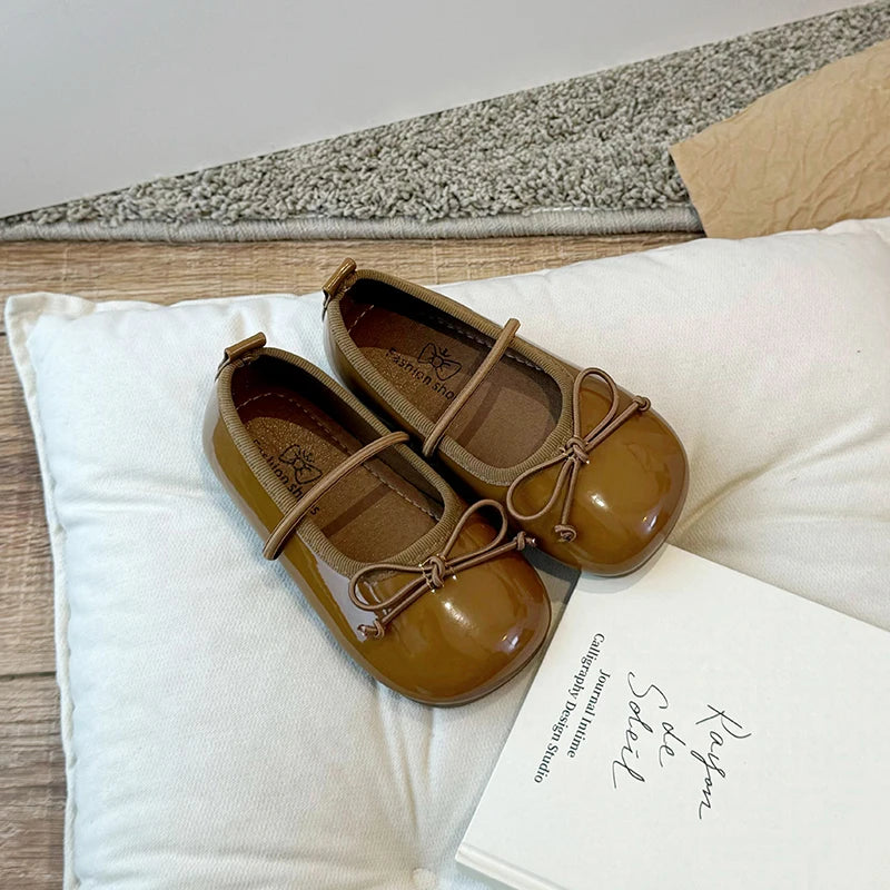 Round Toe Patent Leather Ballet Flats For Baby Girl Classic Bowknot Elastic Band Ballerina Shoes Toddler Kid Soft  Dress Zapatos