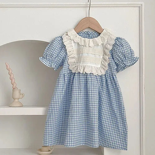 Vestidos de princesa de verano para niñas, de manga corta, de algodón, de color liso, amplio cuellos Peter Pan, para fiesta