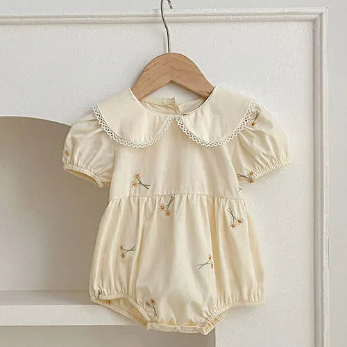 Vestidos de princesa de verano para niñas, de manga corta, de algodón, de color liso, amplio cuellos Peter Pan, para fiesta