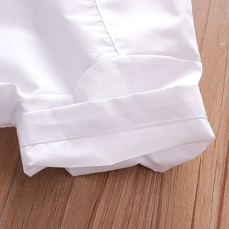 New Summer Boys Shirt Short Sleeve Button A Line Collar Simple White Shirt Light Pocket Decoration Casual