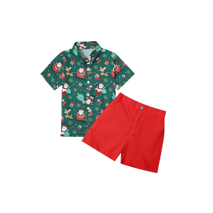 Conjuntos de ropa para niños, camisa y pantalones cortos de Navidad, pantalones cortos de verano, 2 piezas, trajes de Papá Noel para Navidad