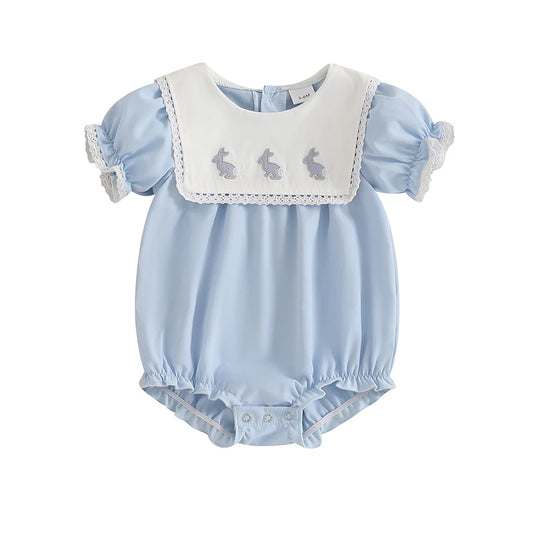 Pelele de Pascua para niña recién nacida de 0 a 18 meses, mono bordado de conejito de manga corta con cuello redondo, traje para recién nacido