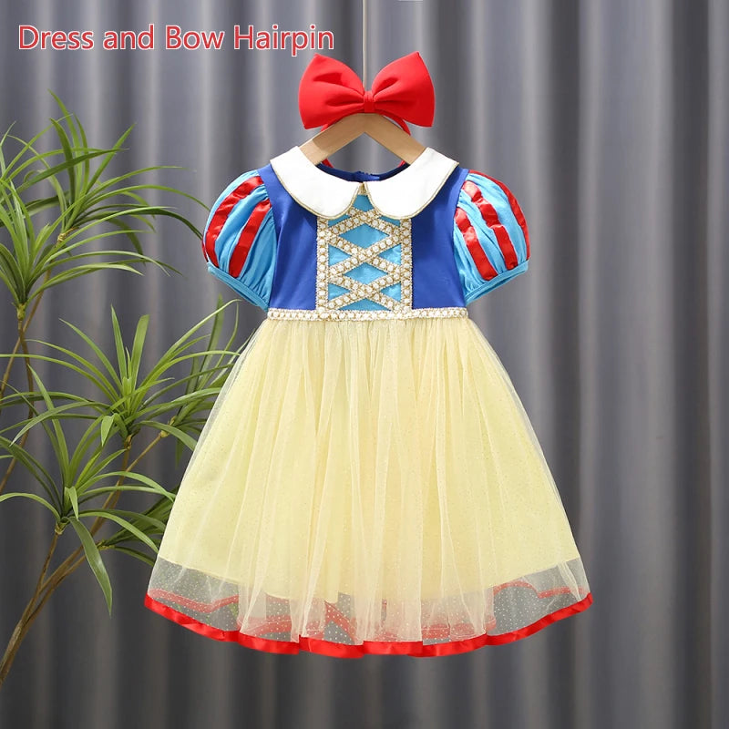 Vestido de Blancanieves para niña, de verano, manga corta, disfraz de Halloween para niñas de 2 a 8 años.