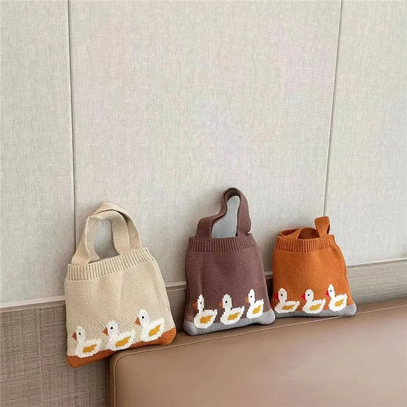 Bolsos de mano o cartera, tejido para niñas, con dibujos de patos, para otoño e invierno