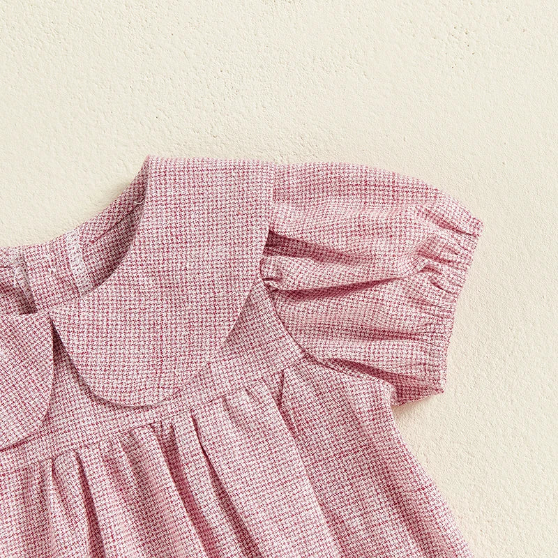 Monos de moda de verano para niñas de 0 a 18 meses, pelele con botones a cuadros y cuello de muñeca de manga corta para bebés y niñas