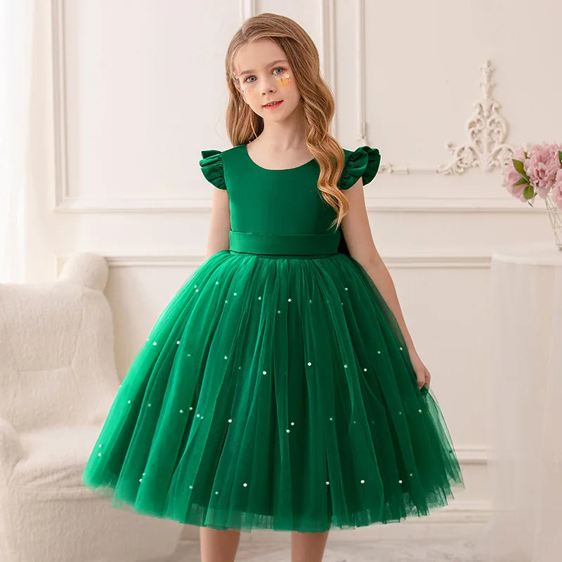 Vestido de princesa para niñas de 2 a 10 años, vestido de verano de tul con lazo grande, para boda, actuación de piano, bautizo, comunión, fiestas