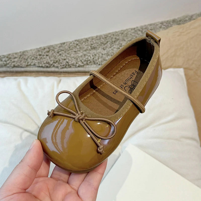 Round Toe Patent Leather Ballet Flats For Baby Girl Classic Bowknot Elastic Band Ballerina Shoes Toddler Kid Soft  Dress Zapatos