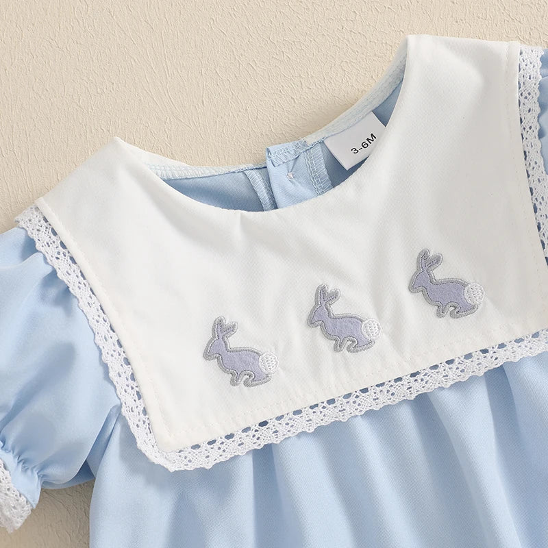 Pelele de Pascua para niña recién nacida de 0 a 18 meses, mono bordado de conejito de manga corta con cuello redondo, traje para recién nacido