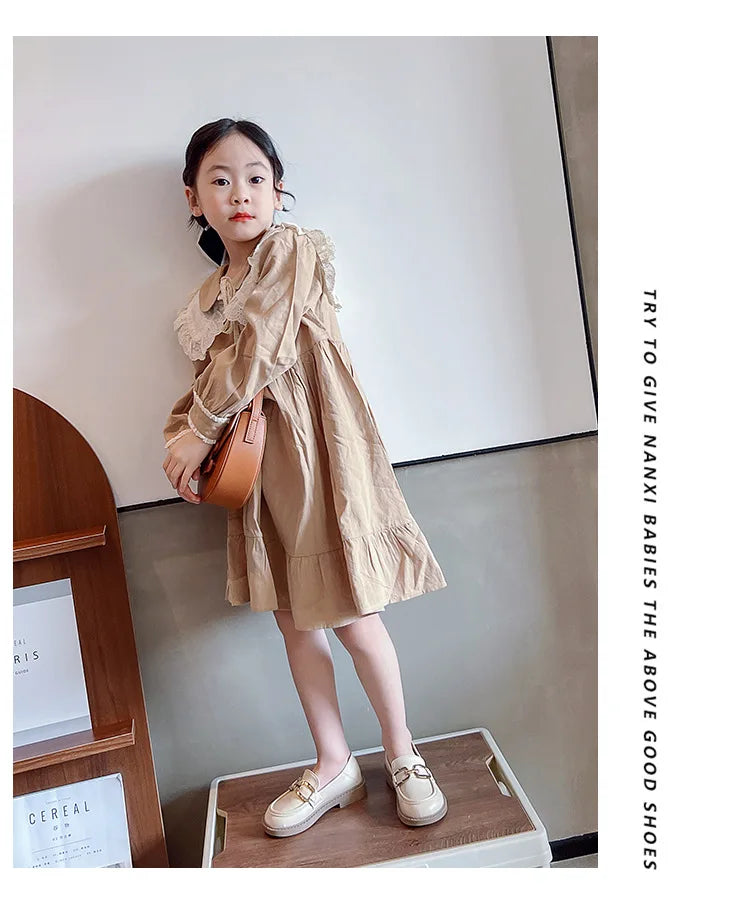 Children Girls Leather Shoes New Spring and Autumn Simple Slip-on Round-toe School Shoes Loafers Flats Moccasins Classic Formal