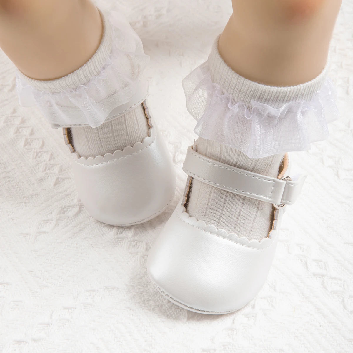 Zapatos de fiesta para bebé niña recién nacida, Zapatos Primeros pasos antideslizante con suela de goma, Zapatos blancos de bautizo para bebé niña