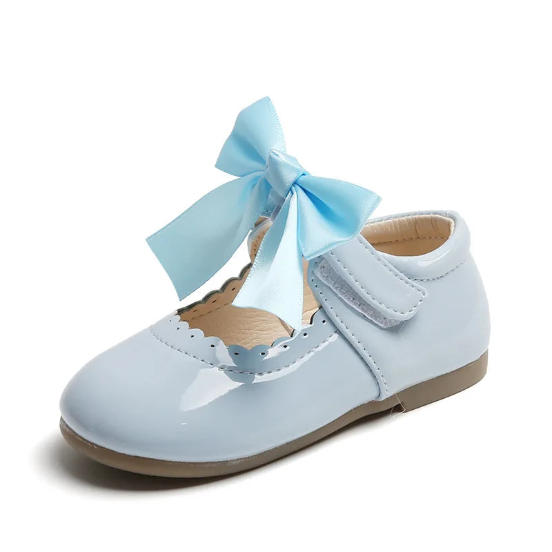 Preciosos zapatos de cuero de princesas con lazo para niñas, zapatos blandos de charol, para primavera y otoño, moda española, zapatos de baile, zapatos Mary Jane