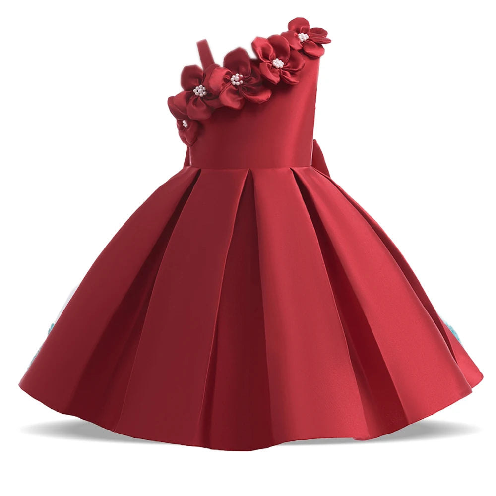 Vestido de fiesta con hermosas flores para niña, elegante Vestido de Princesa con lazo para matrimonio, dama de honor, graduación