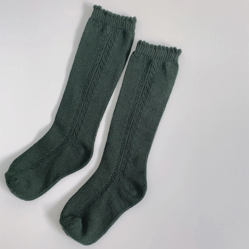 1 par de calcetines 100% de algodón hasta la rodilla para niños y niñas, calcetines largos calados transpirables de malla de algodón para primavera y otoño