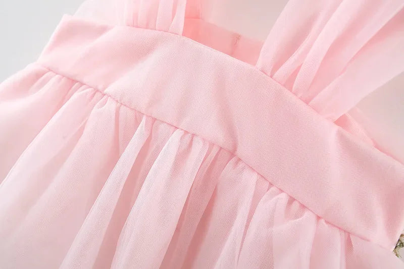 Hermoso y delicado vestido de tul bordado para bebé y niña, vestido de verano de fiesta para niña