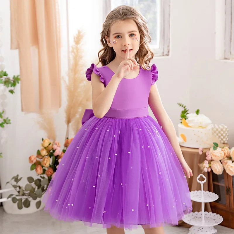 Vestido de princesa para niñas de 2 a 10 años, vestido de verano de tul con lazo grande, para boda, actuación de piano, bautizo, comunión, fiestas
