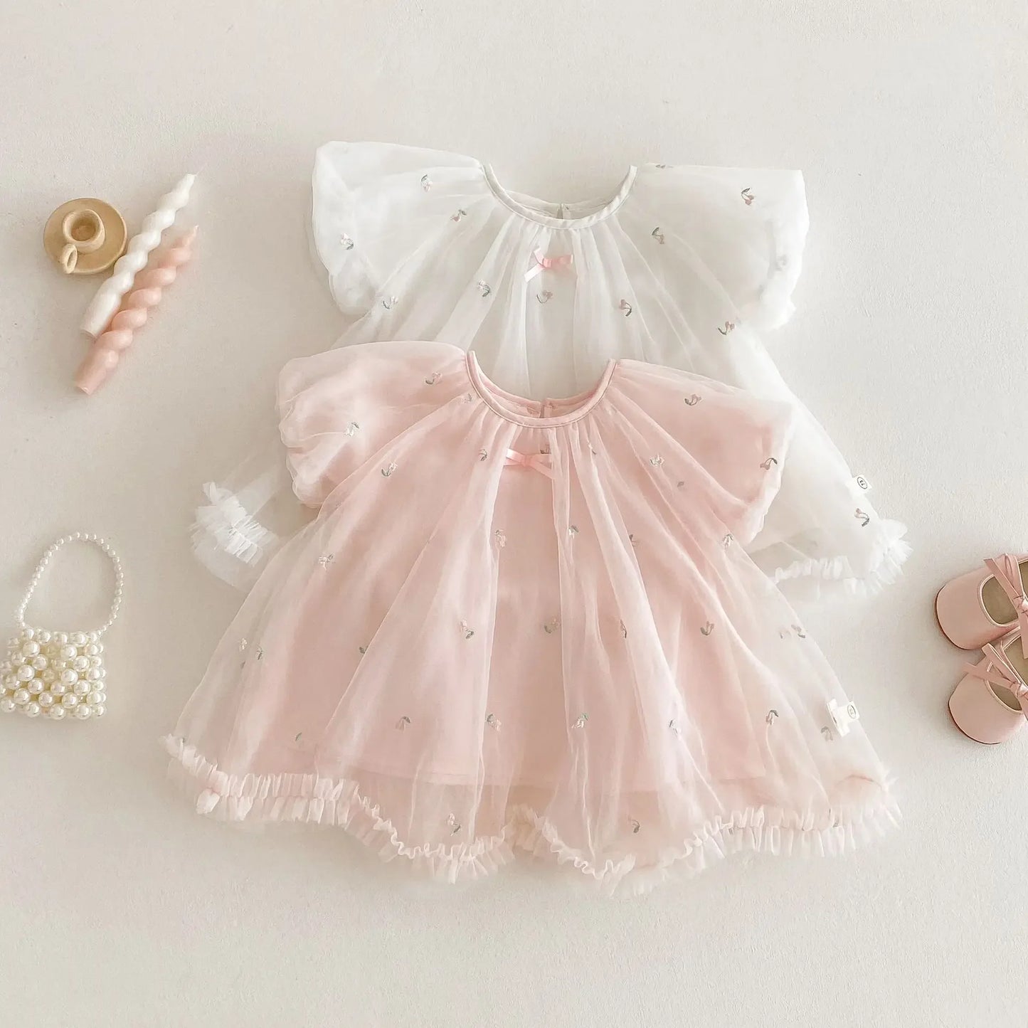 Delicado vestido de princesa, vestido de Tul Bordado Exquisitamente, outfit de Verano para Bebés y Niñas de 0 a 5 Años, para Fiestas, Vestido de Bautizo, Bodas y Cumpleaños
