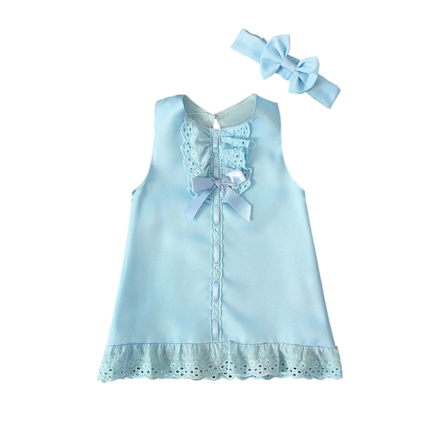 Coqueto vestido para bebé de 0 a 24 meses, vestido blanco con brodery y lazo, sin mangas, estilo moda española