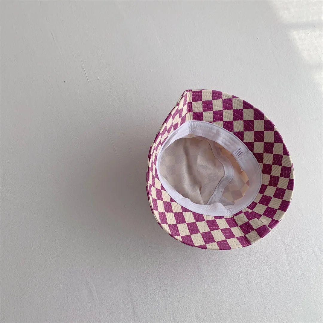 Precioso sombrero de cubo patrón de arlequín para niños, sombrero a cuadros para el sol para bebés y niñas