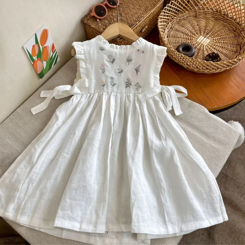 Hermoso vestido de algodón bordado para niña, vestido de verano para bebé niña de 1 a 10 años, con volantes en mangas