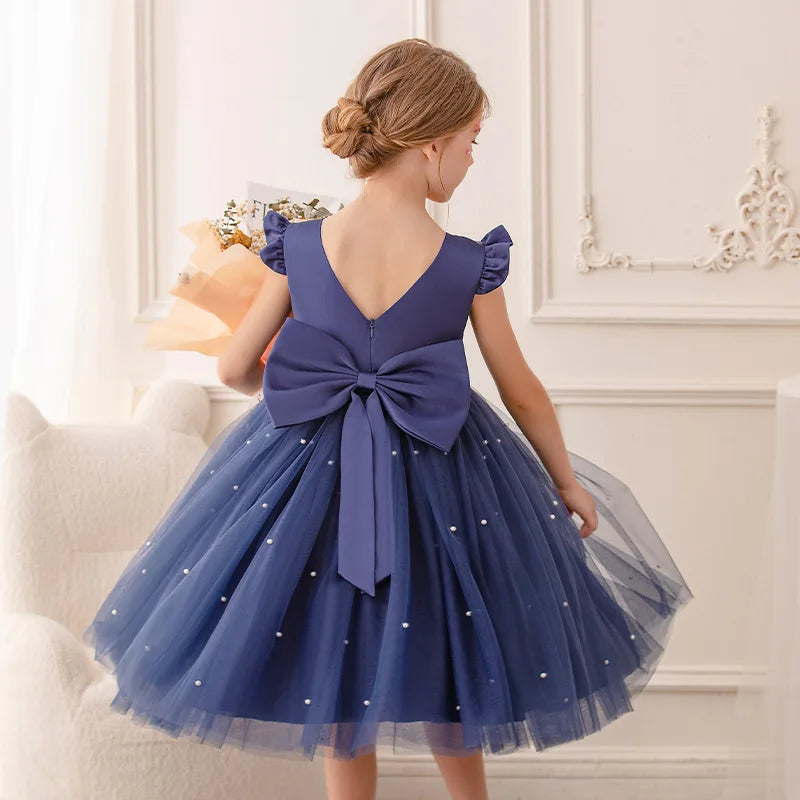 Vestido de princesa para niñas de 2 a 10 años, vestido de verano de tul con lazo grande, para boda, actuación de piano, bautizo, comunión, fiestas