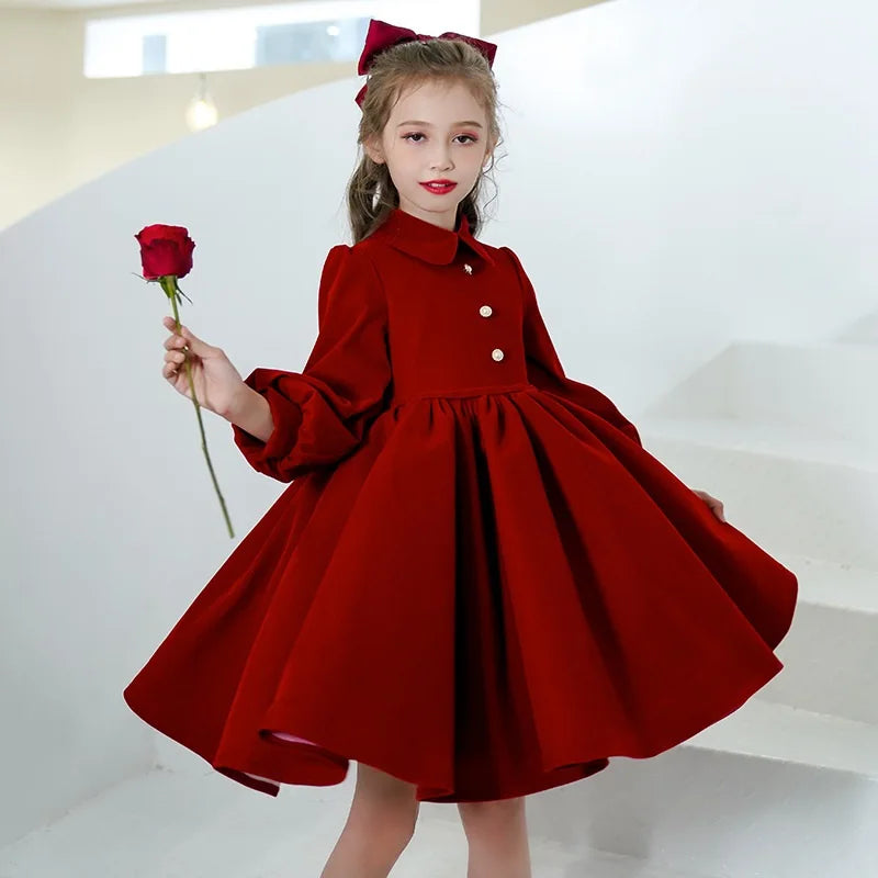 Precioso vestido de princesa de manga larga para niña, outfit Vintage para fiesta de cumpleaños y Navidad para bebé niña y adolescente