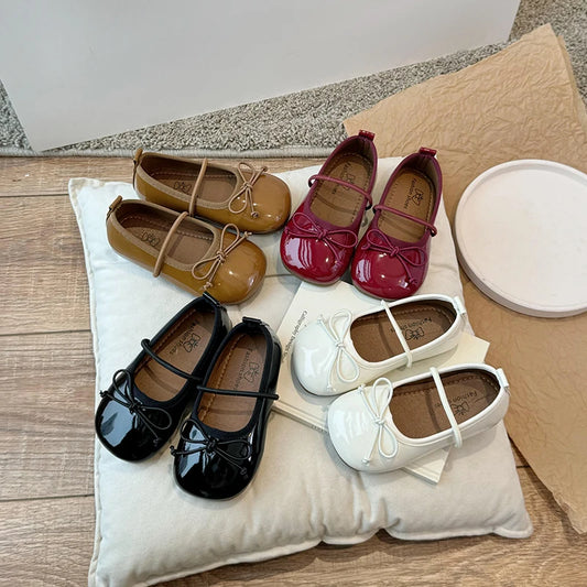 Round Toe Patent Leather Ballet Flats For Baby Girl Classic Bowknot Elastic Band Ballerina Shoes Toddler Kid Soft  Dress Zapatos