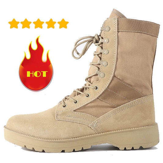 Botas tácticas de desierto de cuero para hombre, botas de combate para exteriores, ligeras, antideslizantes, para senderismo, botas altas, zapatos de trabajo