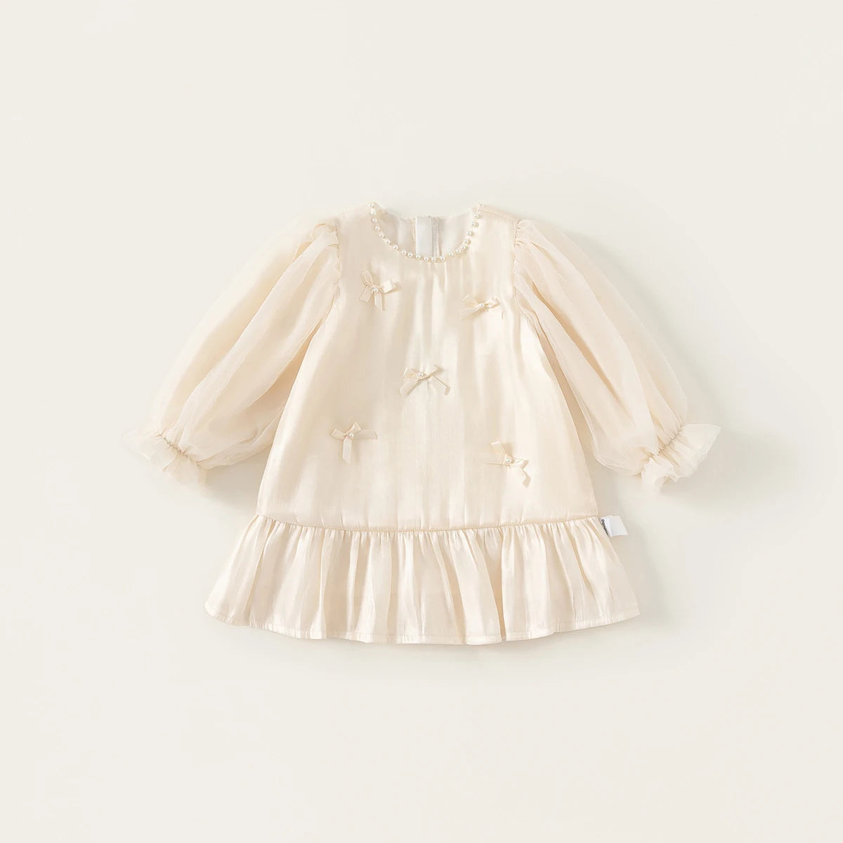 Vestidos de primavera y otoño para niñas de 1 a 10 años, con perlas y lazo, vestido de manga larga de princesa para niña, ropa estilo coreano para niñas pequeñas, vestido de Bautizo para bebé niña