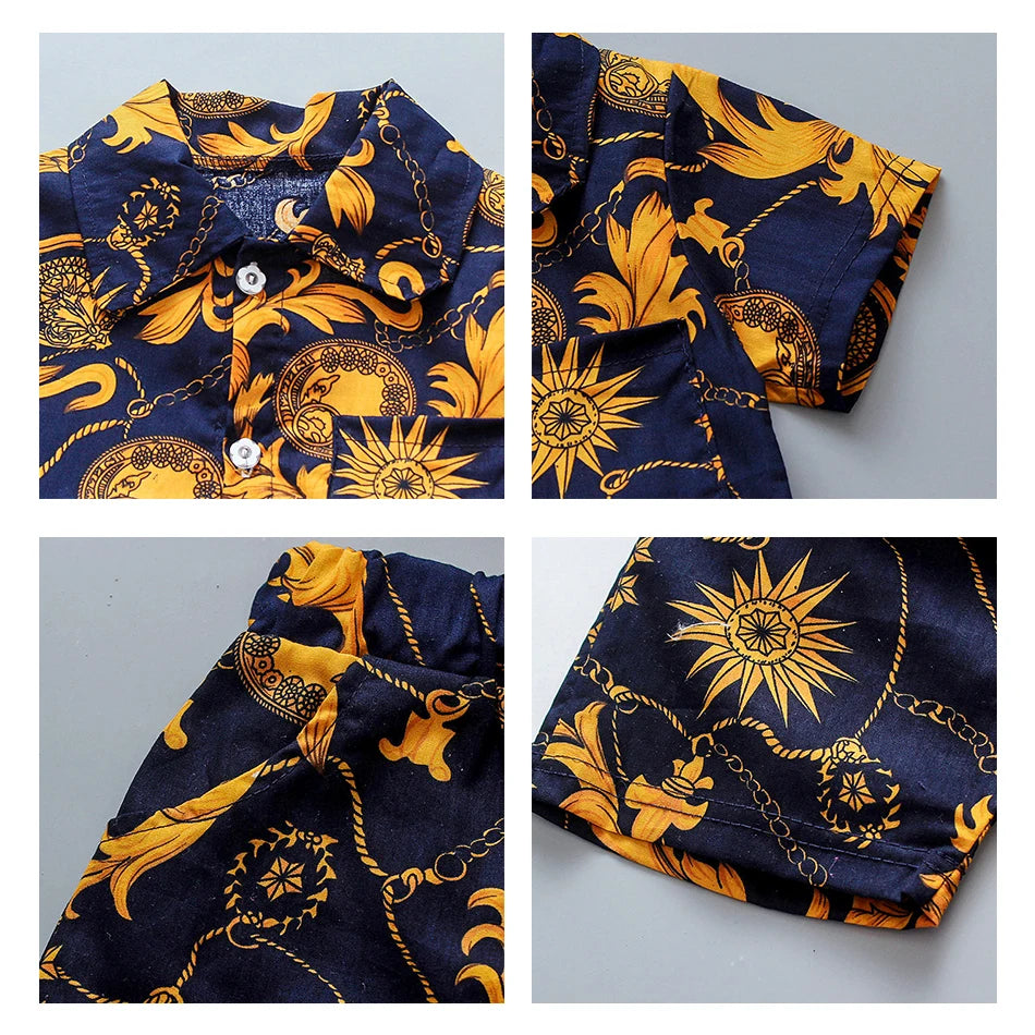 Camisa y short con estampado floral para niños de 1 a 6 años, especiales para vacaciones y playa. Recomendamos sean usados por separado