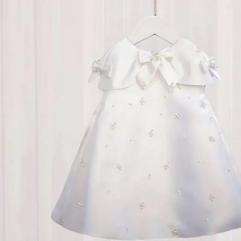 Vestido de princesa para niña, Vestido con lazo de fiesta para bebé niña y chica adolescente, vestido hecho a mano con perlas y diamantes, outfit de boda para chica adolescente