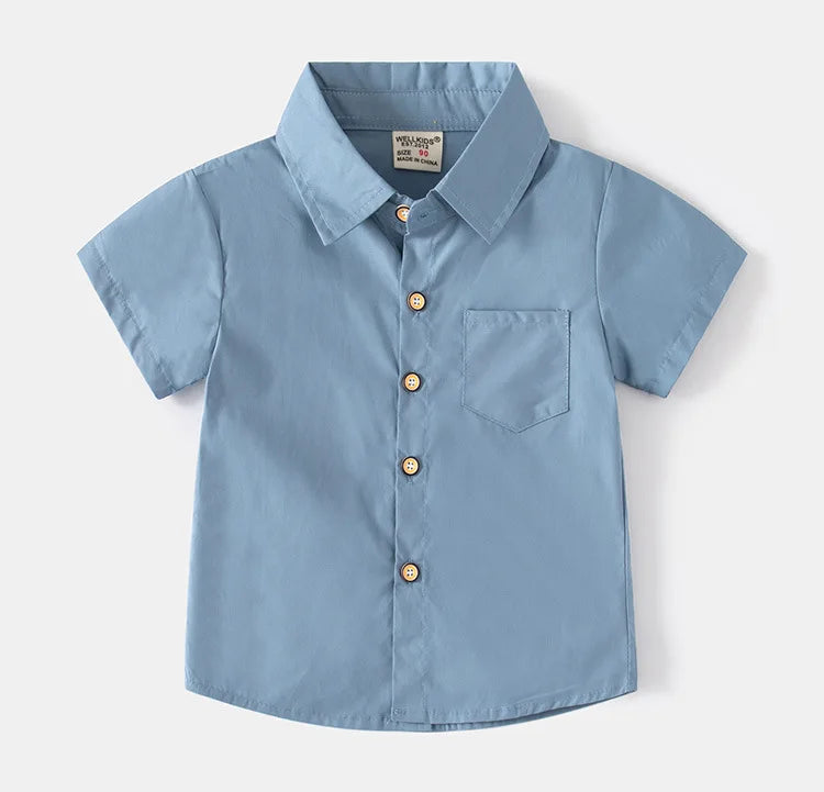 Camisa de manga corta de color sólido para niños, informal de algodón para niños de 3 a 8 años