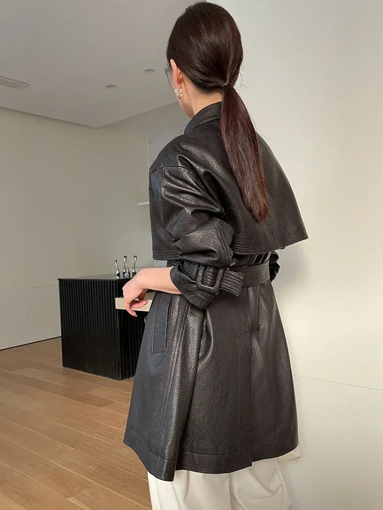 Abrigo de piel auténtica para mujer, gabardina de alta gama