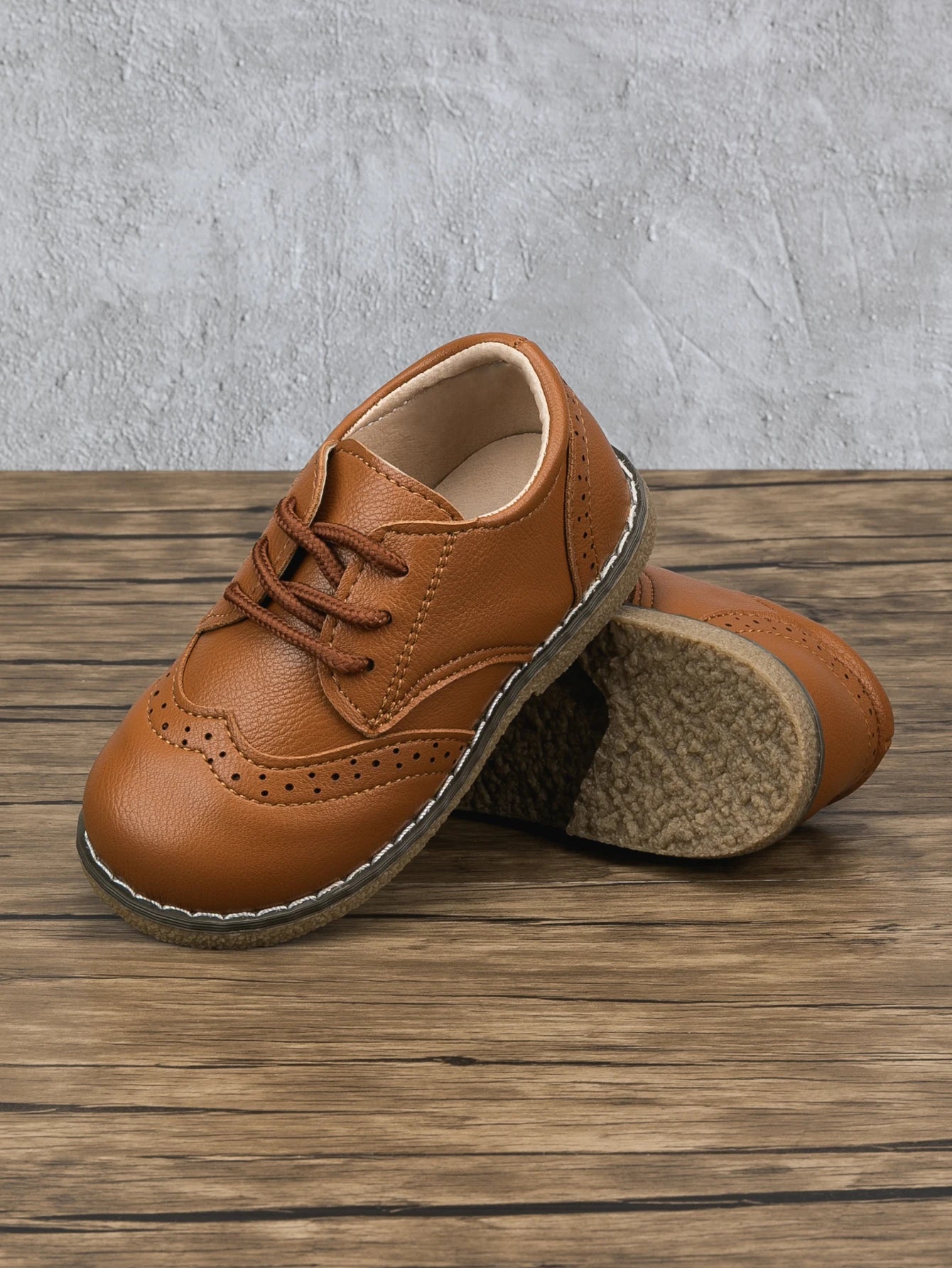 Zapatos tipo cuero para niños, casuales con cordones, zapatos versátiles antideslizantes impermeables para niños pequeños