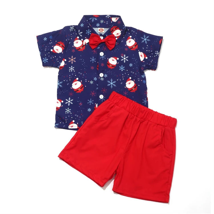 Conjuntos de ropa para niños, camisa y pantalones cortos de Navidad, pantalones cortos de verano, 2 piezas, trajes de Papá Noel para Navidad