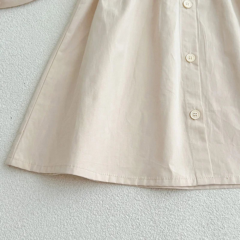 Vestido de hermoso colorido champagne con cuello blanco de muñeca,  manga larga para niñas, para primavera y otoño,