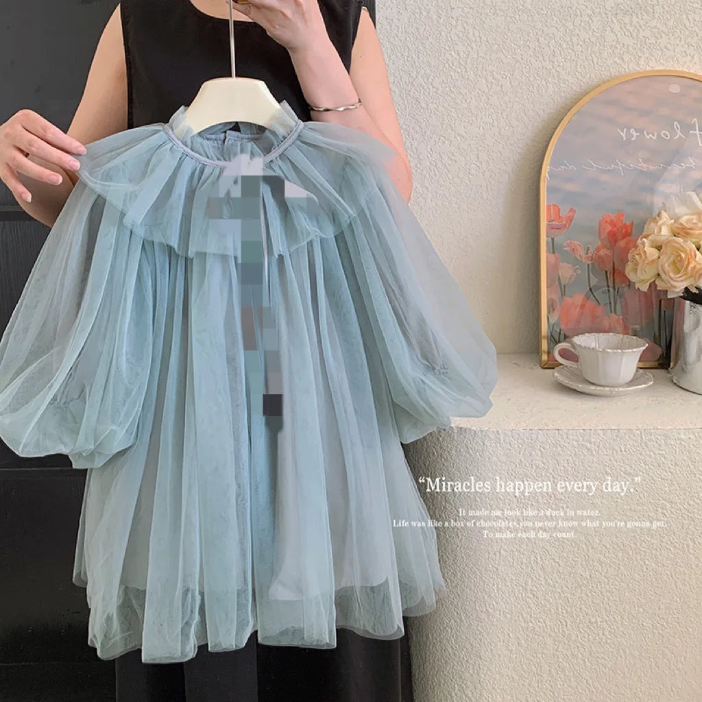 Vestido de princesa de algodón para niñas, con mangas largas y burbujas, de gasa, para niñas de 2 a 8 años