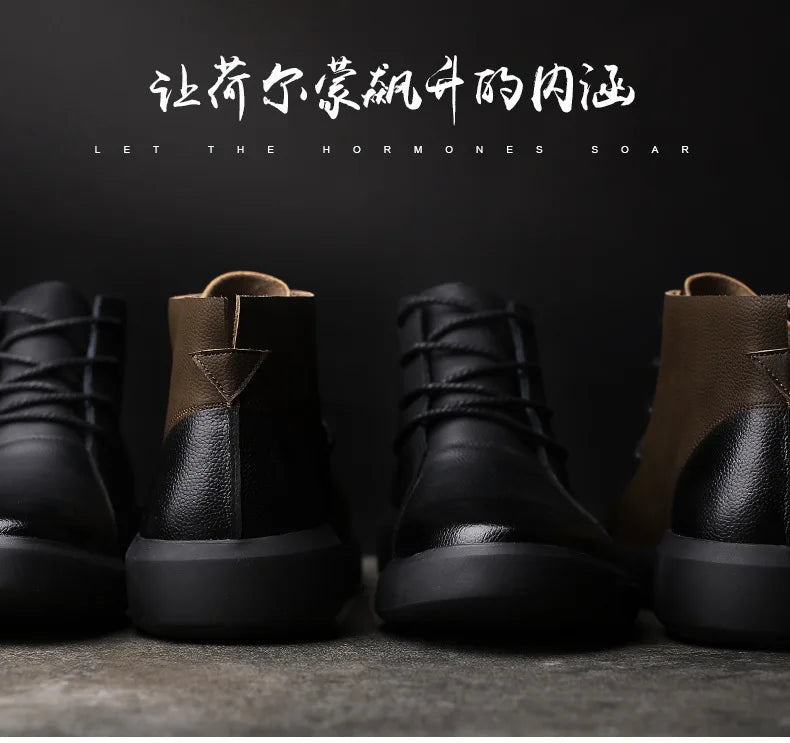 Genuine Leather Men Boots Retro Motorcycle Boots for Men Chelsea Boots Warm Men Ankle Boots Working Casual Boot Zapatos Hombre