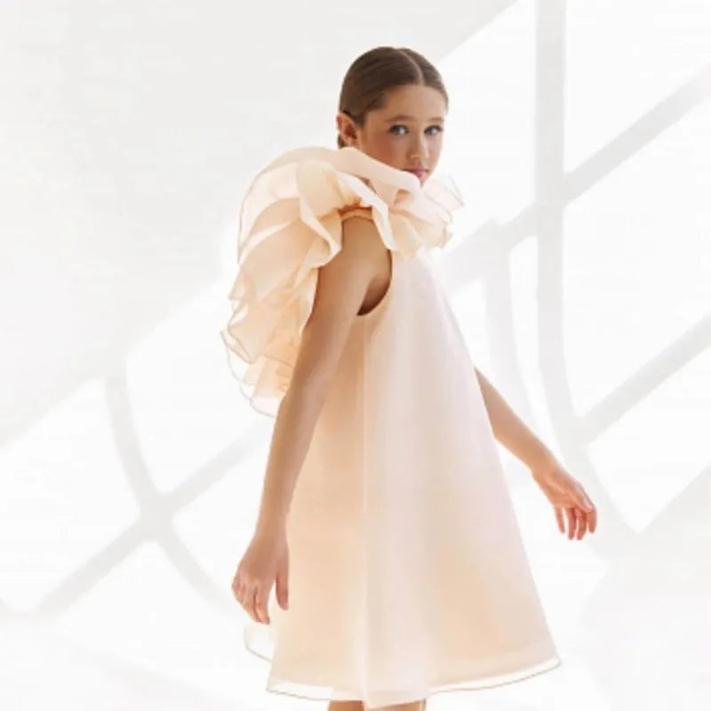 Vestido de princesa con hermosos volantes para niña, Vestido liso de tul para bebé niña y chica adolescente, ropa para fiesta de cumpleaños y boda de 1 a 12 años