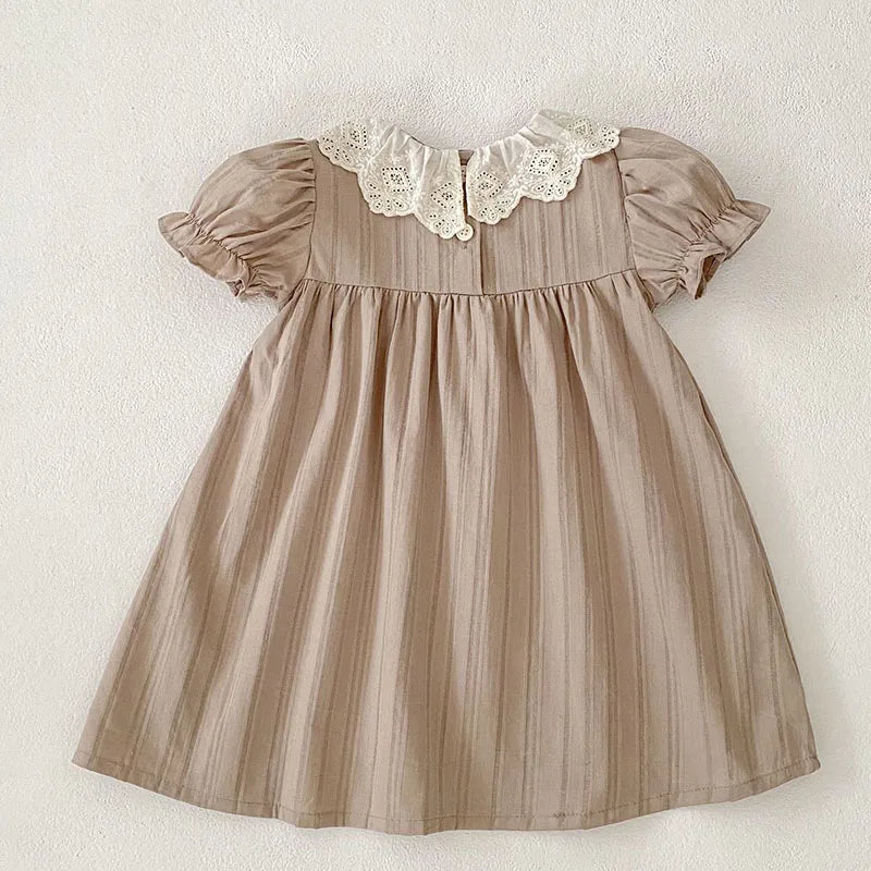 Vestido de verano para niñas de 2 a 6 años, de algodón con cuello de encaje, de princesa, Bombacho de verano para bebé