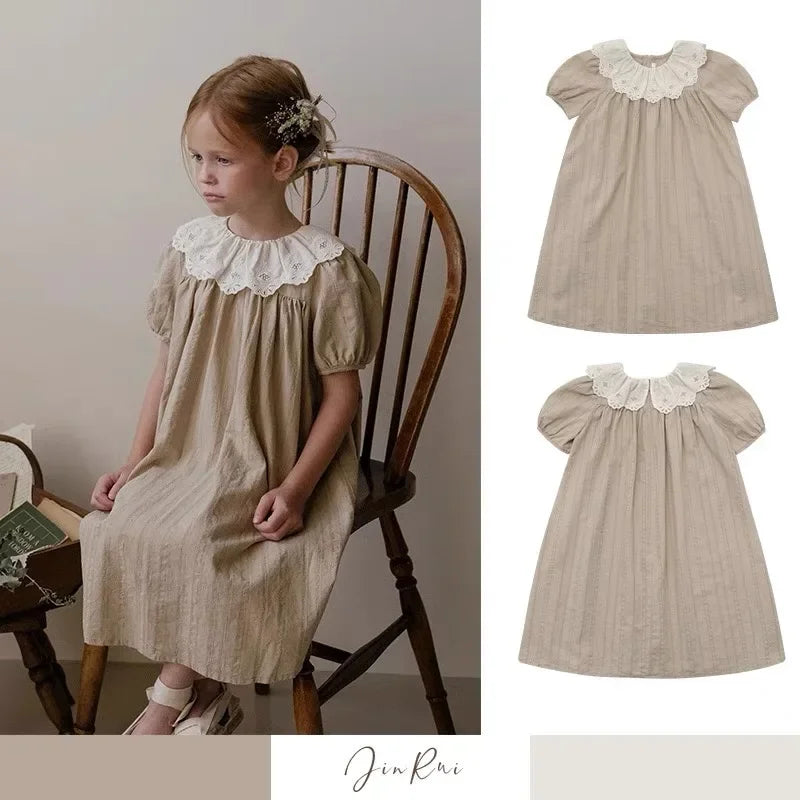 Vestido de verano para niñas de 2 a 6 años, con cuello de encaje, de princesa, de algodón