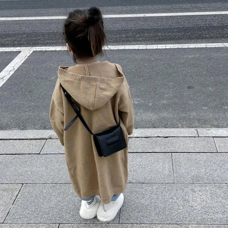 Chaleco largo de punto con capucha de manga larga para niña, para el otoño