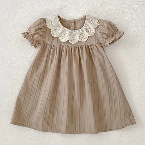 Vestido de verano para niñas de 2 a 6 años, de algodón con cuello de encaje, de princesa, Bombacho de verano para bebé