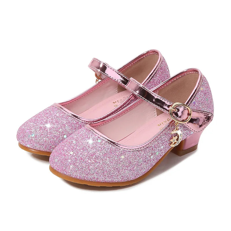 Zapatos de princesa de tacón alto para niña, Cosplay de Halloween, zapatos de cuero brillantes para fiesta, zapatos de cristal